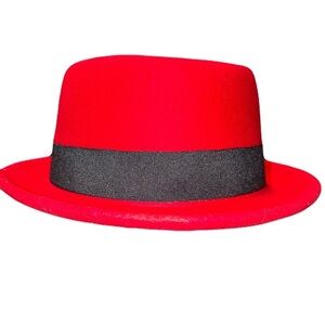 💰Freebird 100% Wool felted Fedora Hat Red Rockabilly Vintage style Cosplay